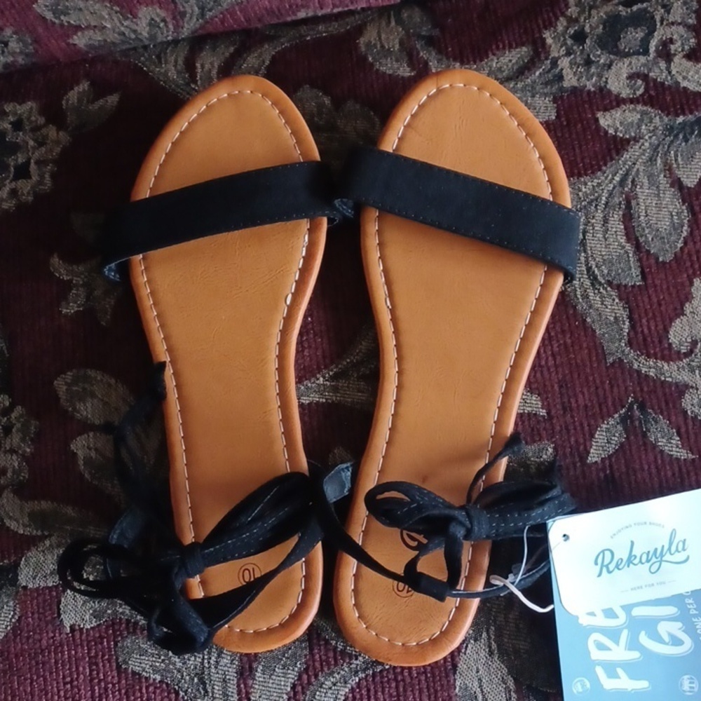 Rekayla Womens Shoes Size 10 Black Casual Ankle Tie Slingback Sandals